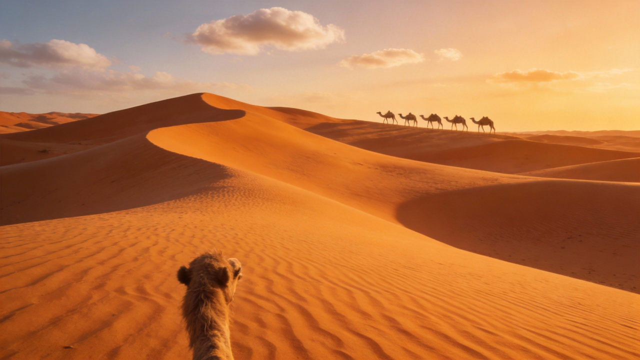 Desert dunes with camels